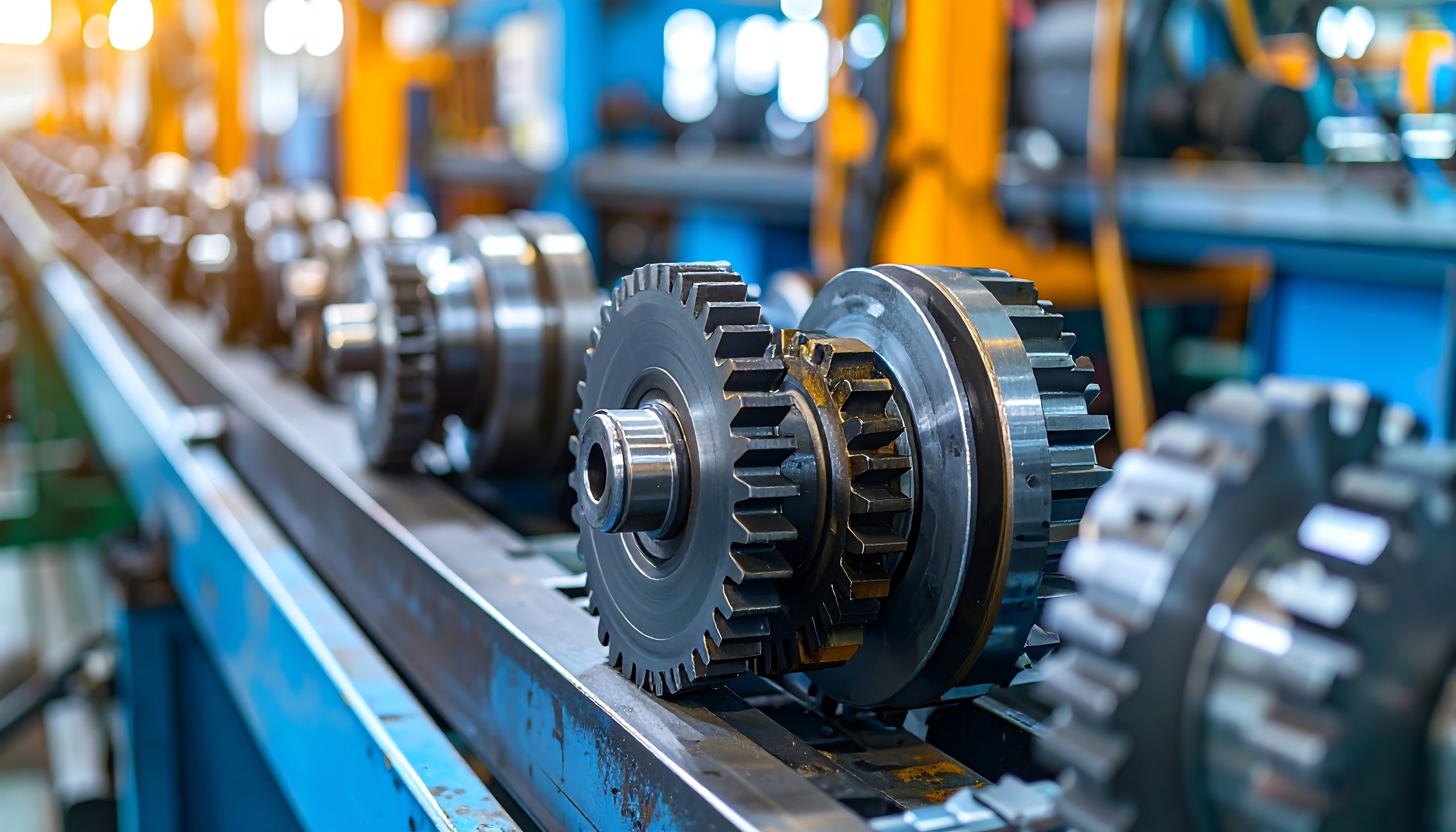 Industrial machinery gears on production line for manufacturing process